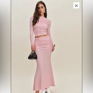 Reformation Blush Pink Long-Sleeve Midi Two-Piece Dress